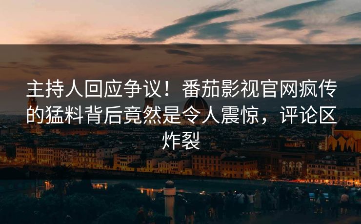主持人回应争议！番茄影视官网疯传的猛料背后竟然是令人震惊，评论区炸裂