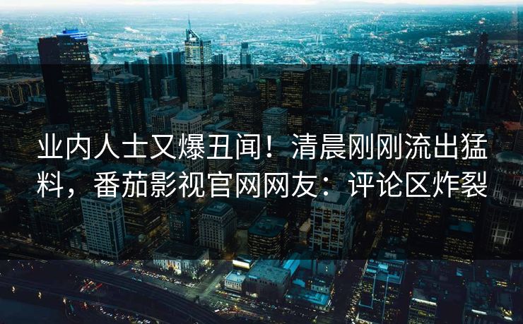 业内人士又爆丑闻！清晨刚刚流出猛料，番茄影视官网网友：评论区炸裂