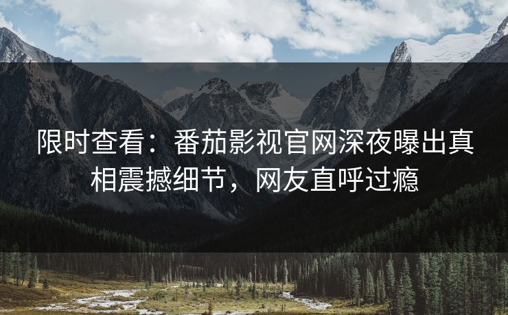 限时查看：番茄影视官网深夜曝出真相震撼细节，网友直呼过瘾