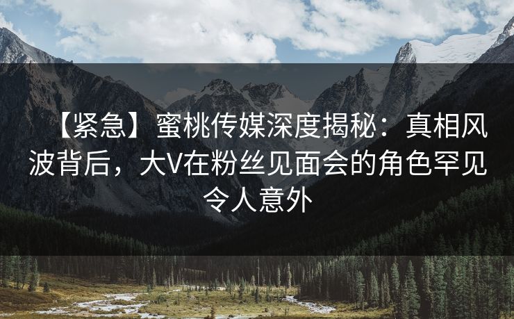 【紧急】蜜桃传媒深度揭秘：真相风波背后，大V在粉丝见面会的角色罕见令人意外